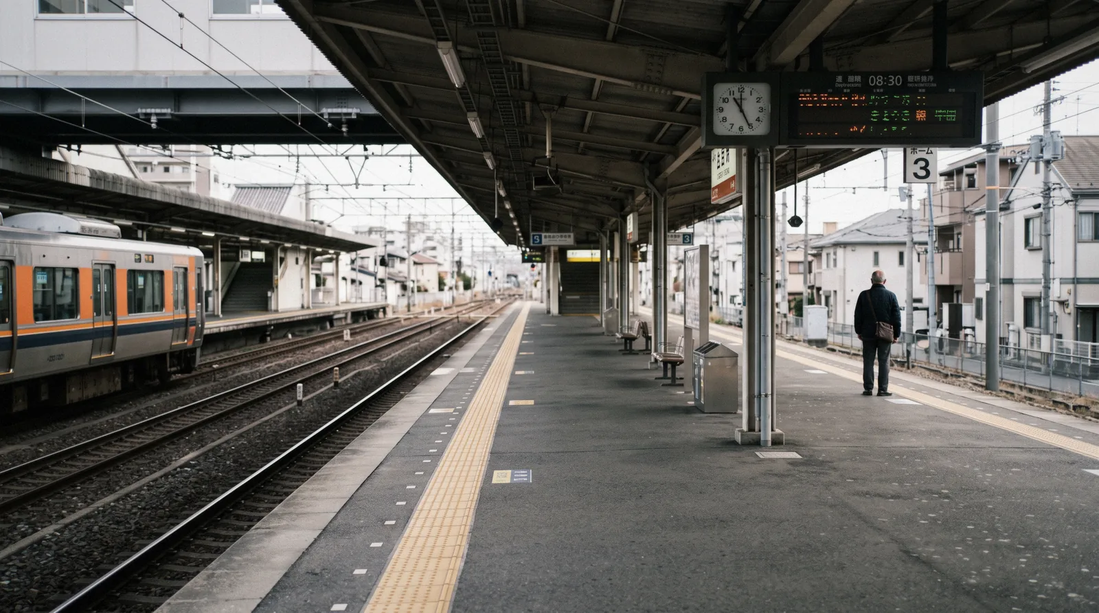 Commuters boarding a Special Rapid service at an Osaka platform at the start of a day trip from Osaka, Japan