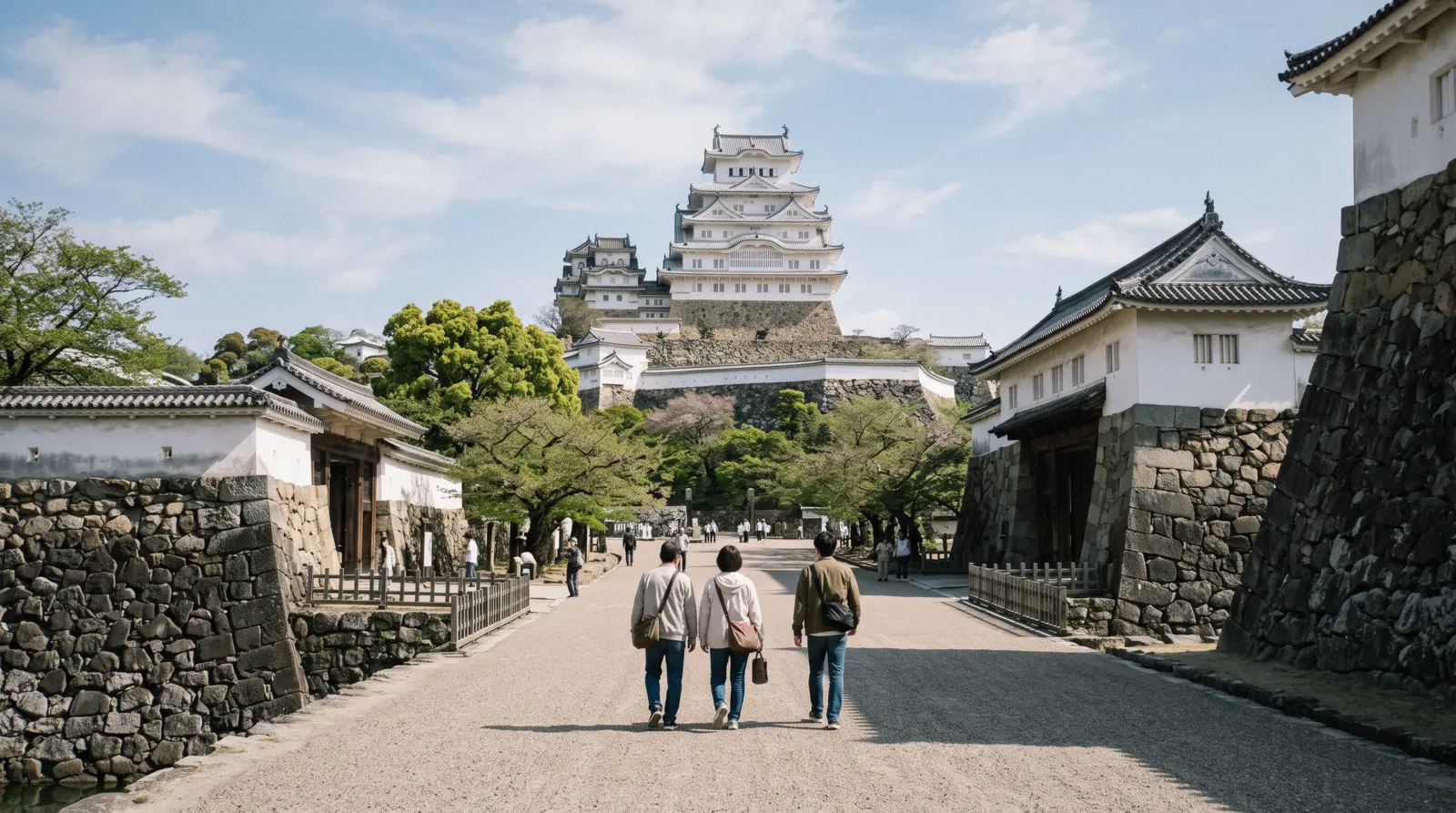 The white keep of Himeji Castle rising above its stone walls, the goal of a day trip to Himeji Castle from Osaka, Osaka Japan
