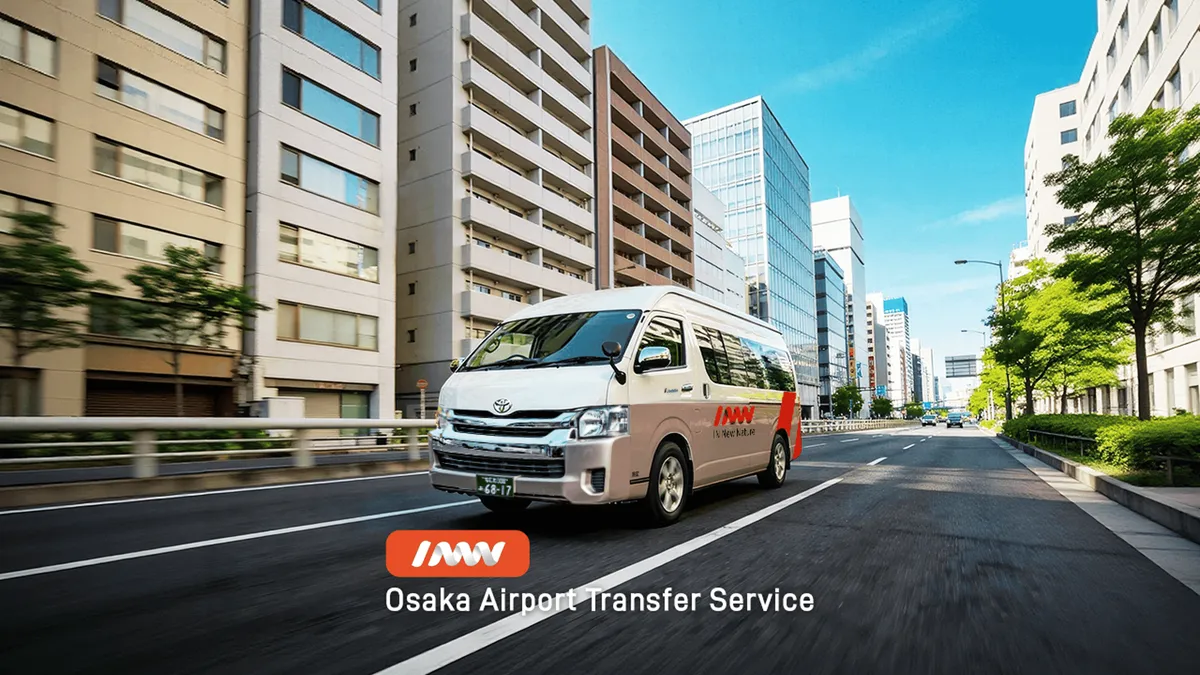 Shared airport shuttle loading luggage at Kansai International Airport for a transfer into Osaka, Osaka Japan